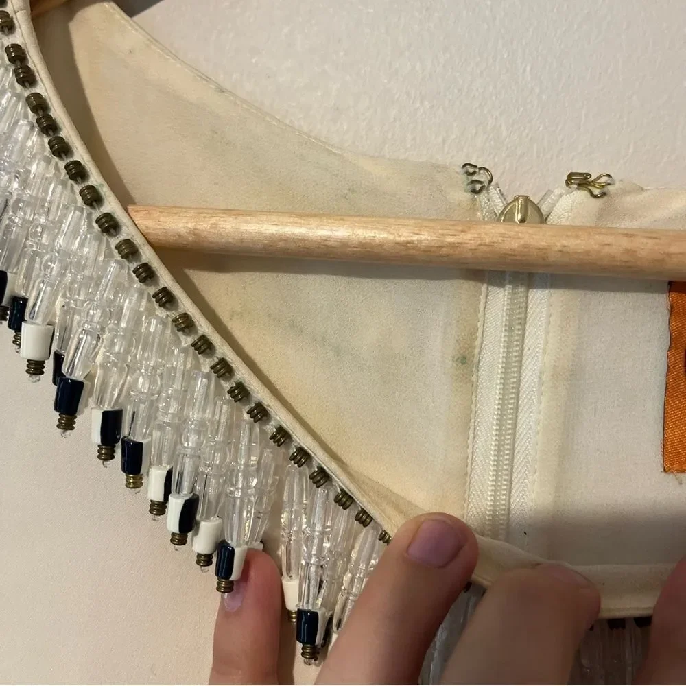 Tory Burch Jace cream blouse with multicolored beads western Aztec vintage Size4 - Picture 12 of 14